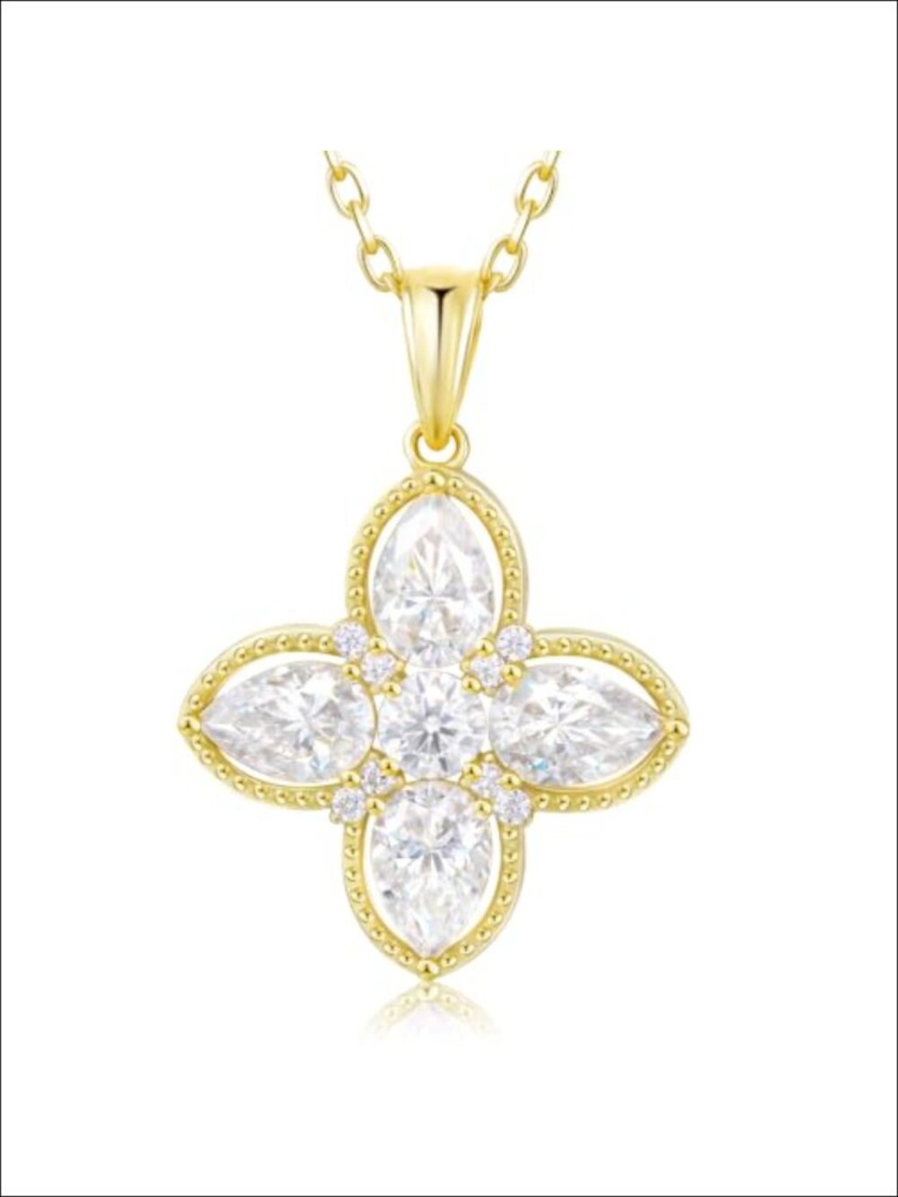 Moissanite Four-Leaf Clover Necklace 925 Sterling Silver 14K Gold Vermeil Lab